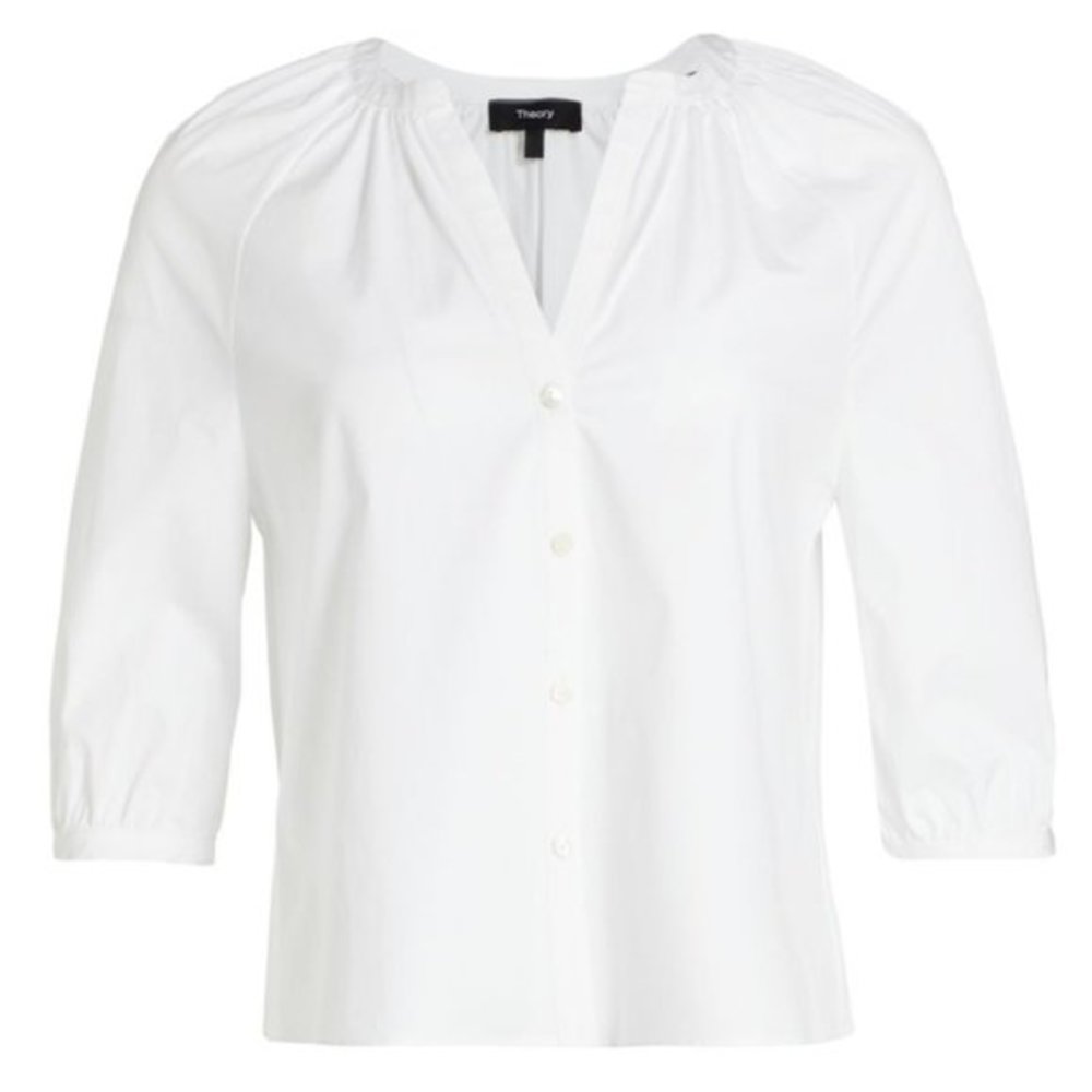THEORY Easy Crop Shirt in White - Size Small - Picture 3 of 4